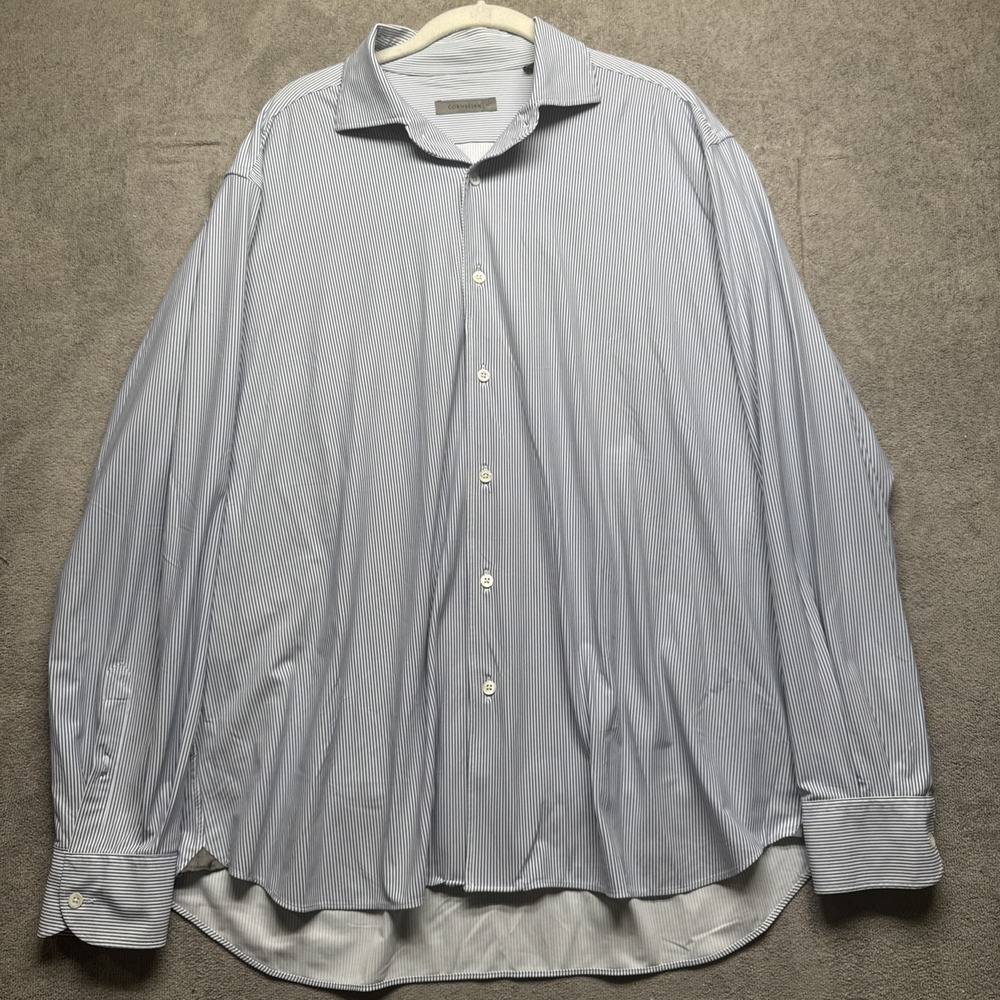 Corneliani Men's Blue White Stripe Dress Shirt 17.5 Luxury Italian Old‎ Money